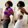 Comparación antes y después de usar faja Hot Shapers mostrando reducción de abdomen y cintura