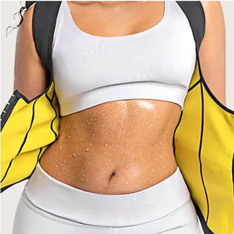 Mujer con faja Hot Shapers mostrando abdomen sudoroso gracias a la tela térmica