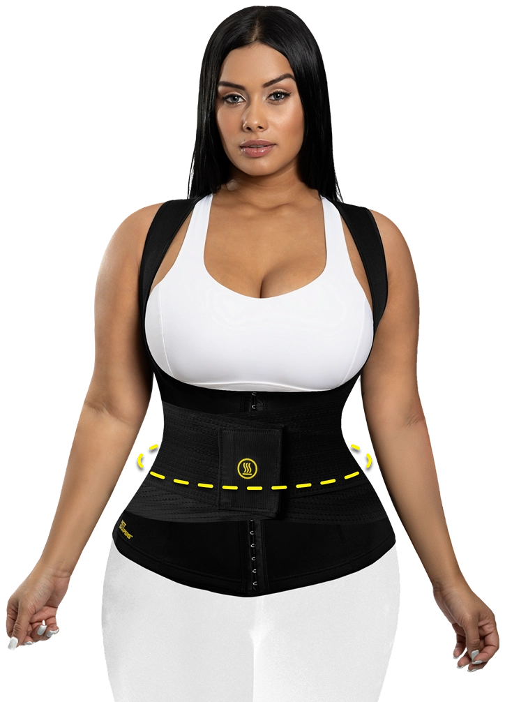 Mujer usando faja Hot Shapers con compresión en la cintura.