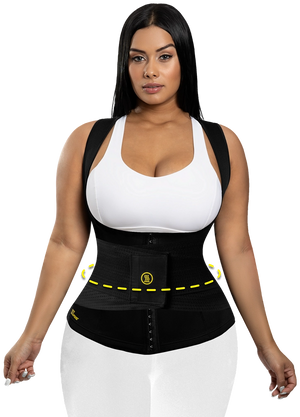 Mujer usando faja Hot Shapers con compresión en la cintura.