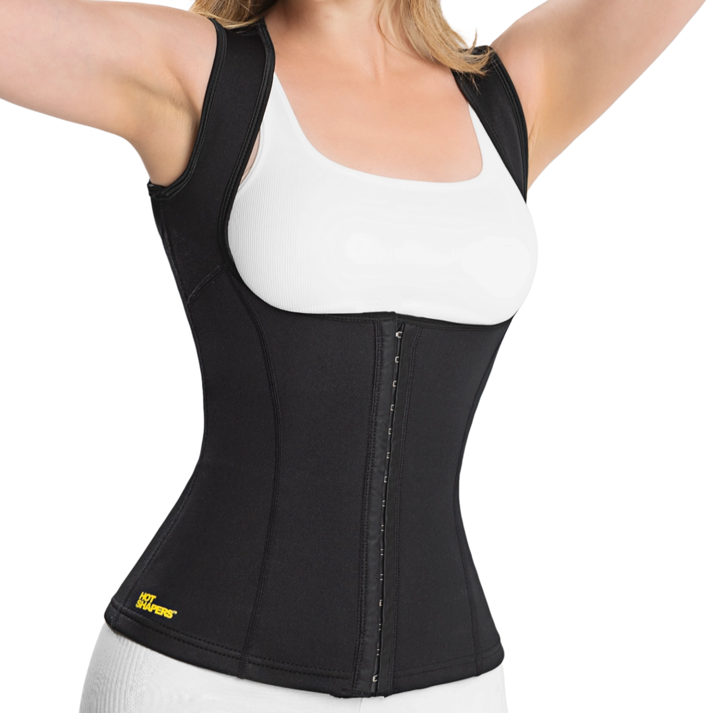 Paso 1 para ajustar la faja Hot Shapers con broches frontales para comodidad y compresión